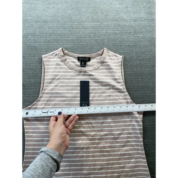 Rachel Zoe Tank Top Women L Beige Striped Sleeveless Casual Minimalist Office - Picture 9 of 10